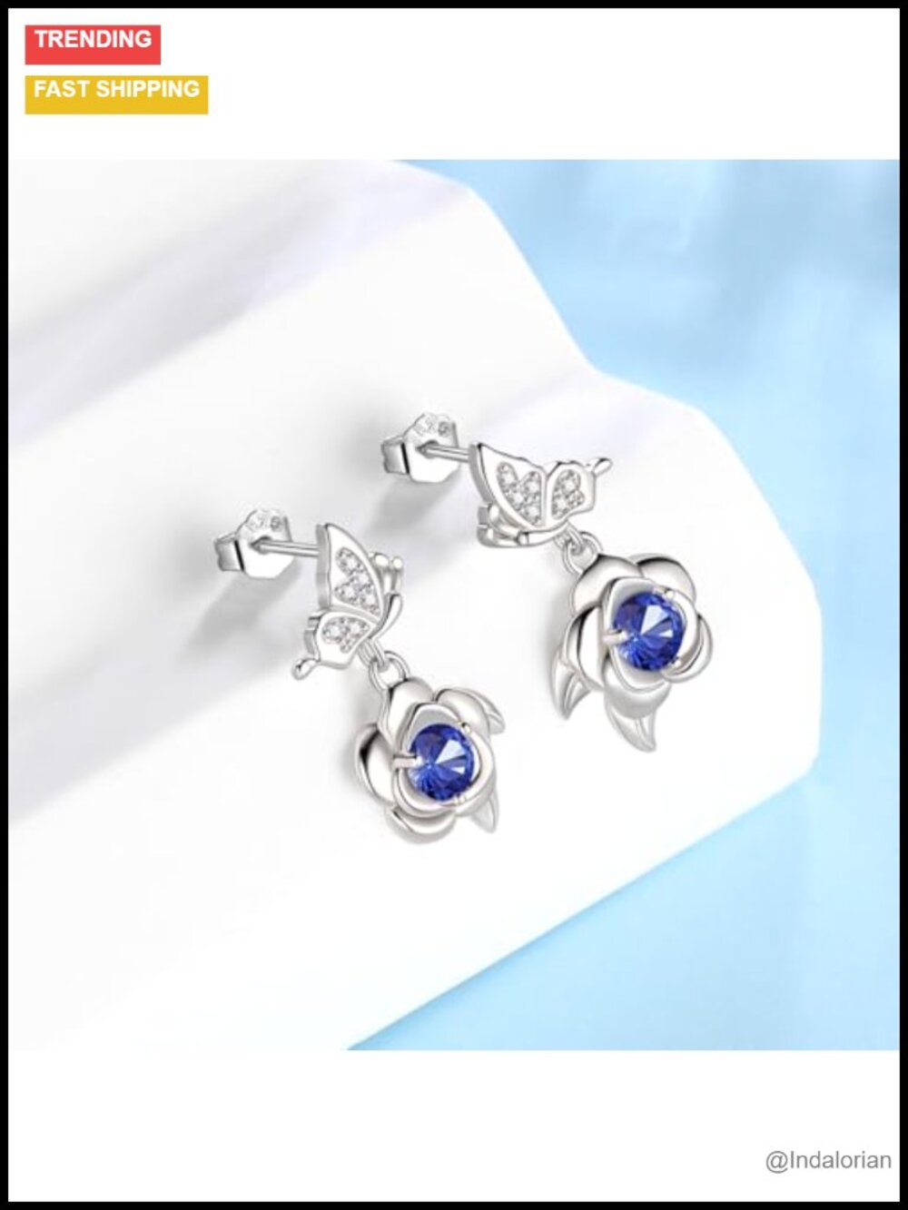 925 Sterling Silver Butterfly Rose Dangle Earrings with Birthstone - Picture 3 of 6
